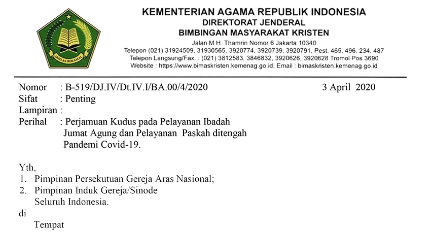 Himbauan Pelaksanaan Ibadah Jumat Agung dan Paskah di 